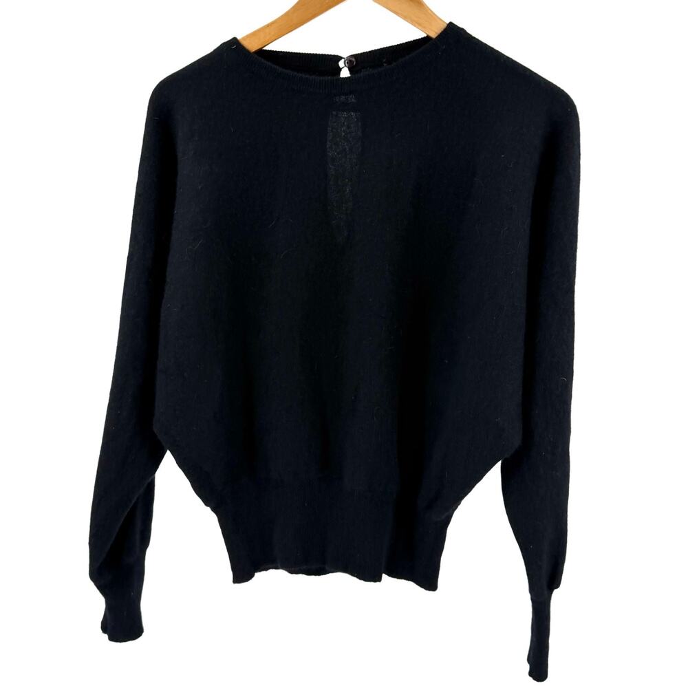 Vintage 90s Hasfoura Black Batwing Sleeve Keyhole Back Sweater